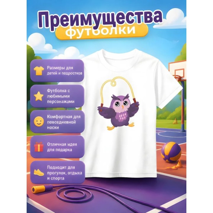 Купить сова на скакалке футболка ASDAMATOYS