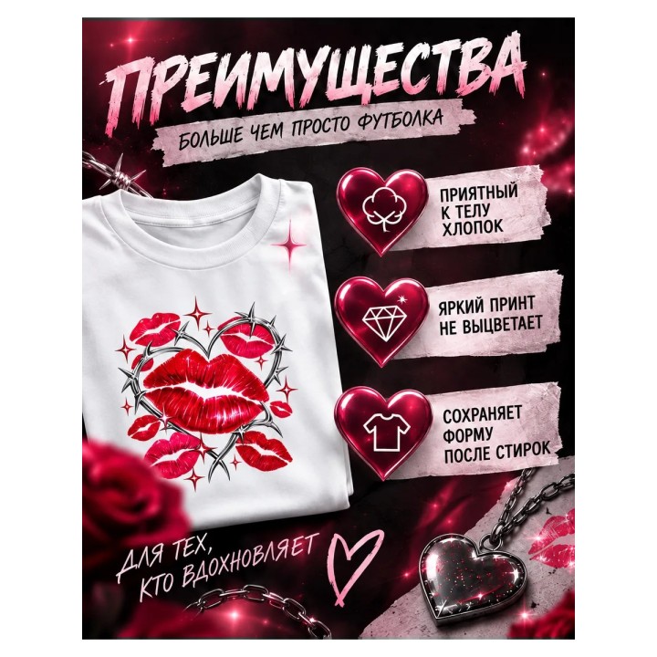 Купить Футболка с поцелуями ASDAMATOYS