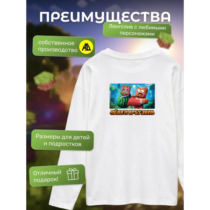 Купить леня и арбузкин minecraft лонгслив ASDAMATOYS