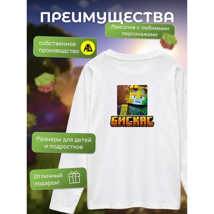 Купить Мерч бискаса лонгслив minecraft 3 ASDAMATOYS
