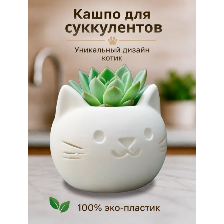 Кашпо для суккулентов котик